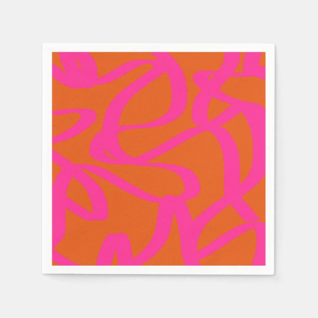 Mid Century Modern Abstract Lines Orange And Pink Napkins (Front)