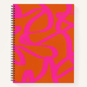 Mid Century Modern Abstract Lines Orange And Pink Notebook