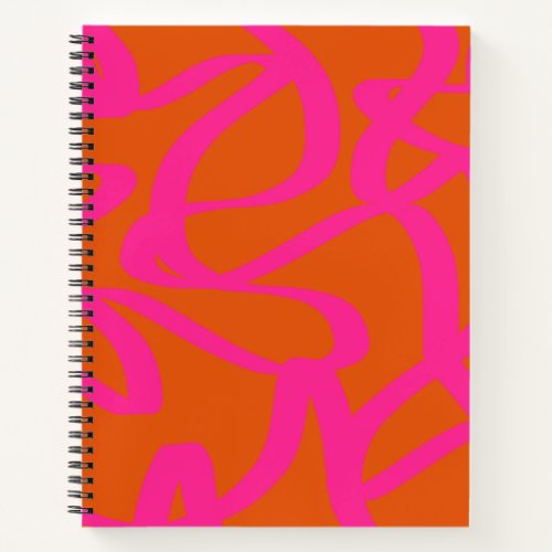 Mid Century Modern Abstract Lines Orange And Pink Notebook