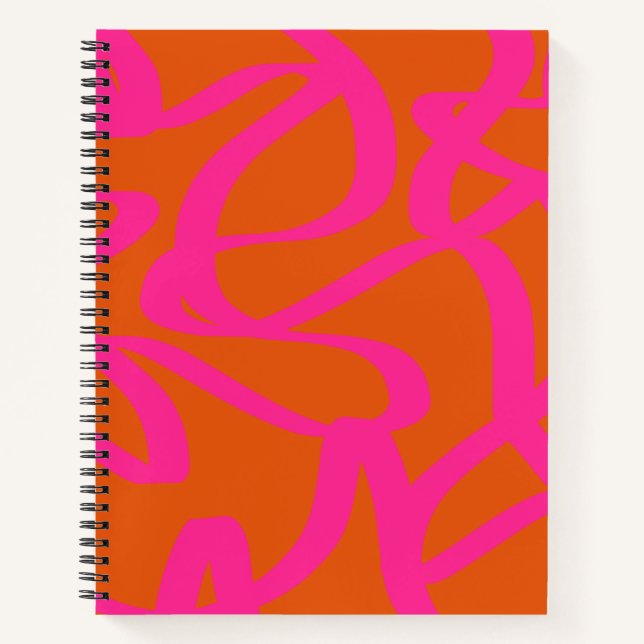 Mid Century Modern Abstract Lines Orange And Pink Notebook (Front)