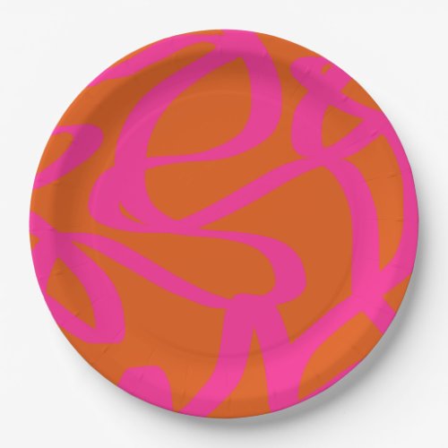 Mid Century Modern Abstract Lines Orange And Pink Paper Plates