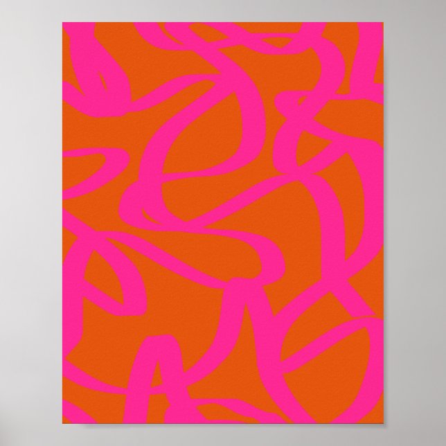 Mid Century Modern Abstract Lines Orange And Pink Poster (Front)