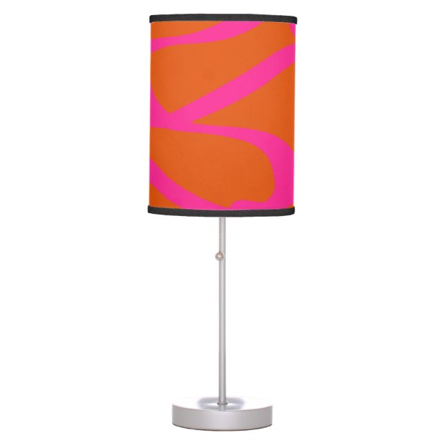 Mid Century Modern Abstract Lines Orange And Pink Table Lamp (Front)