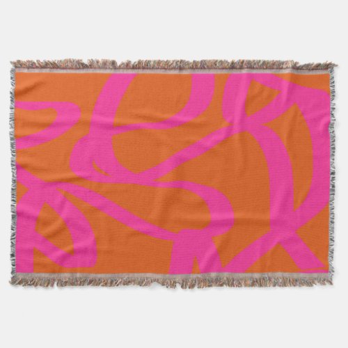 Mid Century Modern Abstract Lines Orange And Pink Throw Blanket