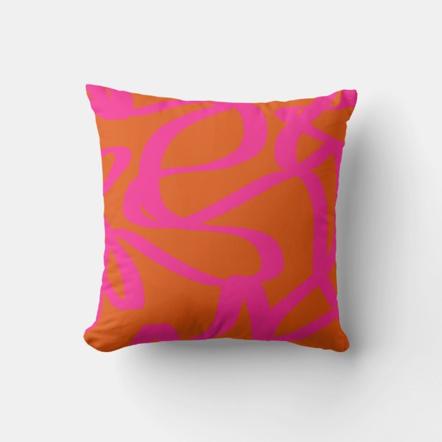Mid Century Modern Abstract Lines Orange And Pink Throw Pillow (Front)