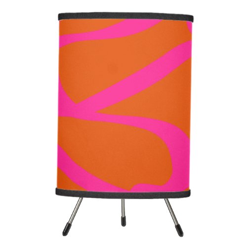 Mid Century Modern Abstract Lines Orange And Pink Tripod Lamp