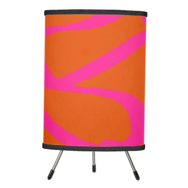 Mid Century Modern Abstract Lines Orange And Pink Tripod Lamp (Front)
