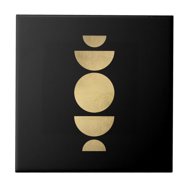Mid-century Modern Abstract Moon Phases Black Ceramic Tile (Front)