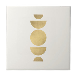 Mid-century Modern Abstract Moon Phases Ivory Ceramic Tile
