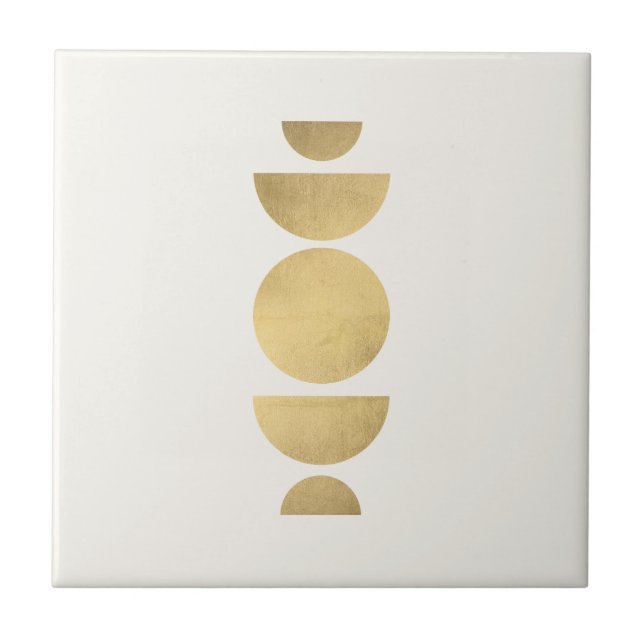 Mid-century Modern Abstract Moon Phases Ivory Ceramic Tile (Front)