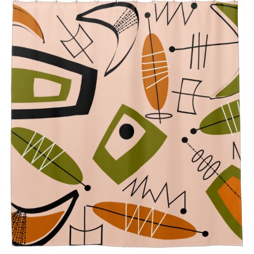 Mid-Century Modern Abstract Orange and Olive Shower Curtain