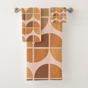 Mid Century Modern Abstract orange brown  Bath Towel Set