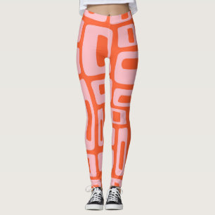 Mid Century Modern Abstract Orange & Pink Pattern Leggings
