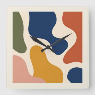 Mid-Century Modern Abstract Organic Shapes Square Wall Clock