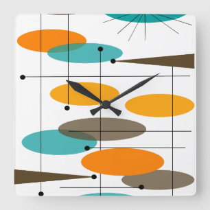 Mid-Century Modern Abstract Ovals Square Wall Clock