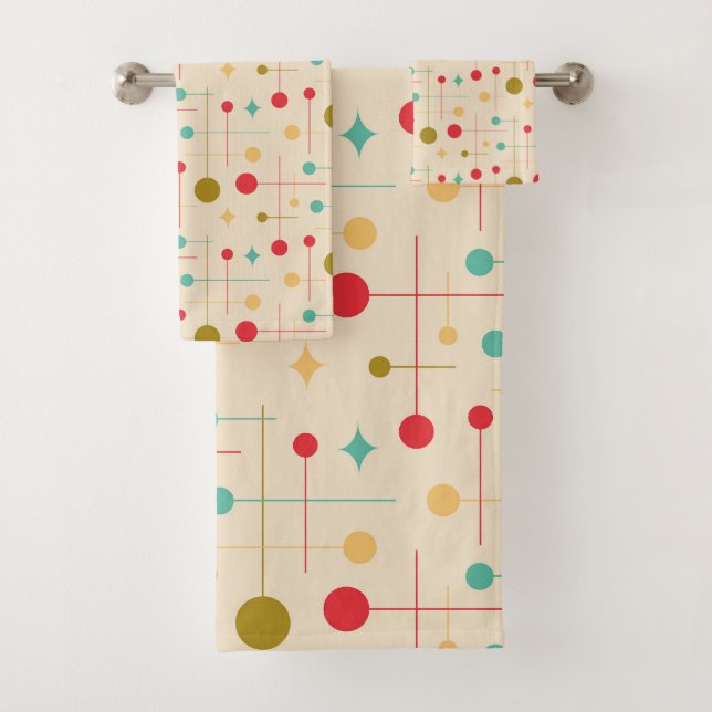 Mid Century Modern Abstract Pattern 29 Cream Bath Towel Set (Insitu)