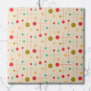 Mid Century Modern Abstract Pattern 29 Cream Ceramic Tile