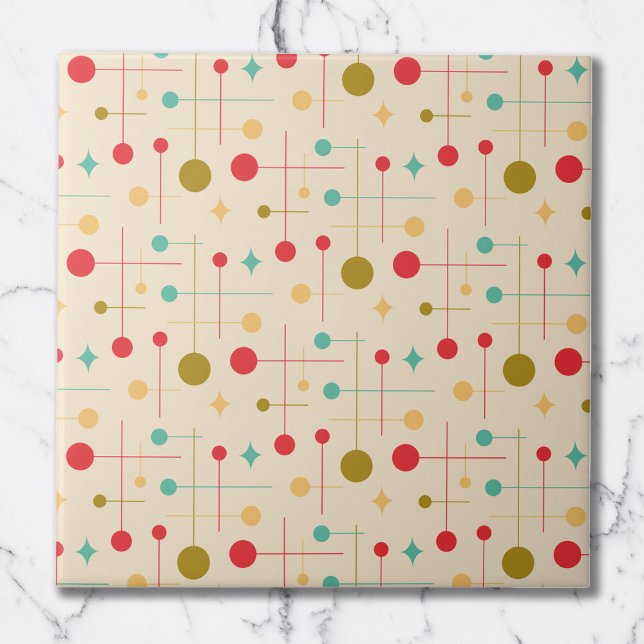 Mid Century Modern Abstract Pattern 29 Cream Ceramic Tile (Creator Uploaded)