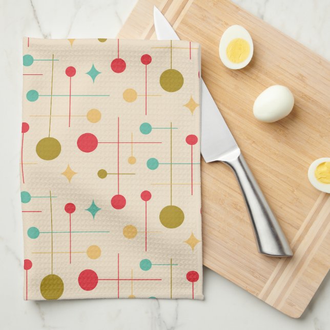 Mid Century Modern Abstract Pattern 29 Cream Kitchen Towel (Quarter Fold)