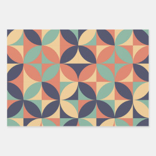 Mid Century Modern Abstract Pattern Blue & Orange Wrapping Paper Sheets