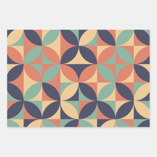 Mid Century Modern Abstract Pattern Blue  Orange Wrapping Paper Sheets