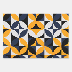 Mid Century Modern Abstract Pattern Blue & Yellow Wrapping Paper Sheets