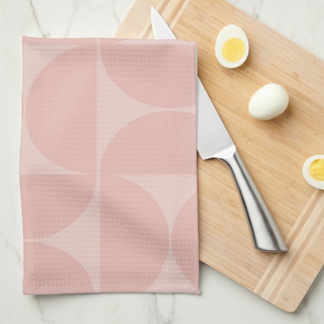 Mid Century Modern Abstract Pattern Blush Pink Kitchen Towel (Quarter Fold)