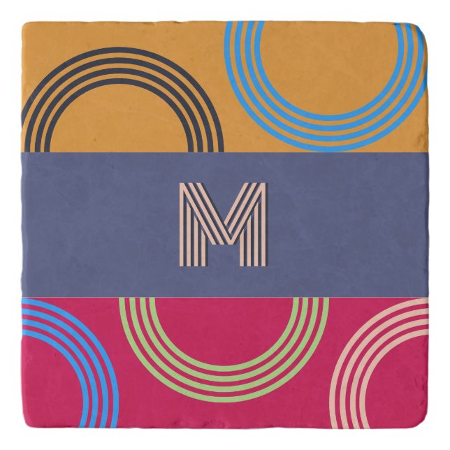 Mid Century Modern Abstract Pattern Boho Monogram Trivet (Front)