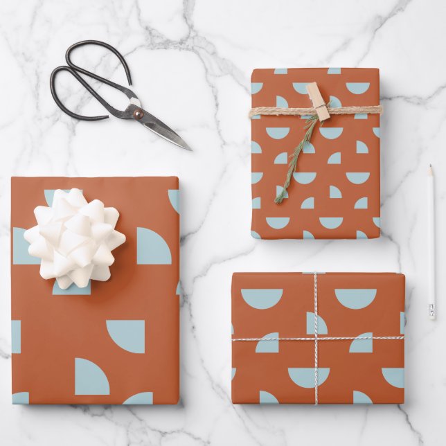 Mid Century Modern Abstract Pattern brown blue Wrapping Paper Sheets (Front)