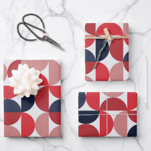 Mid Century Modern Abstract Pattern Burgundy& Blue Wrapping Paper Sheets