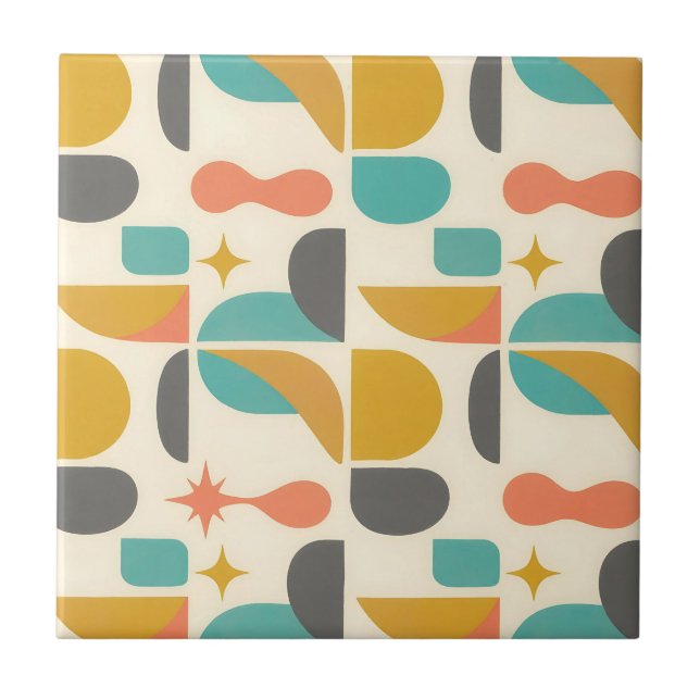 Mid Century Modern Abstract Pattern Ceramic Tile (Front)