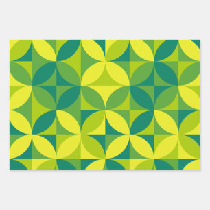 Mid Century Modern Abstract Pattern Green & Yellow Wrapping Paper Sheets