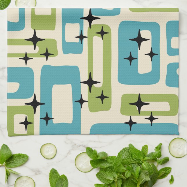 Mid Century Modern Abstract Pattern Kitchen Towel (Folded)