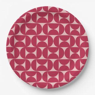 Mid Century Modern Abstract Pattern Magenta Paper Plates