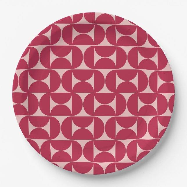Mid Century Modern Abstract Pattern Magenta Paper Plates (Front)