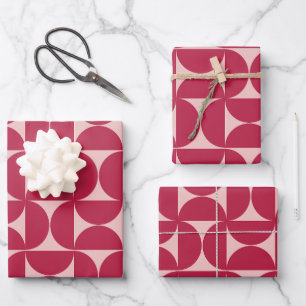 Mid Century Modern Abstract Pattern Magenta Wrapping Paper Sheets