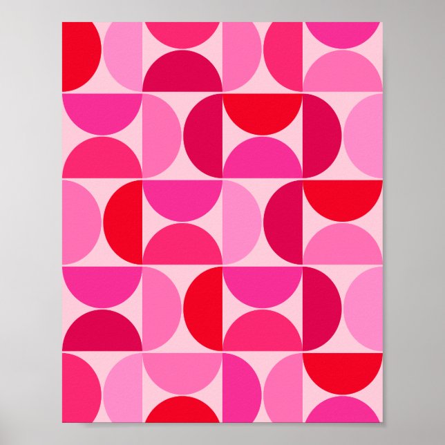 Mid Century Modern Abstract Pattern Pink And Red Poster (Front)