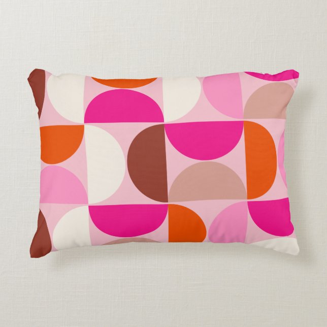 Mid Century Modern Abstract Pattern Pink Orange Accent Pillow (Front)
