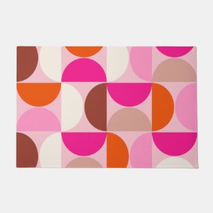 Mid Century Modern Abstract Pattern Pink Orange Doormat