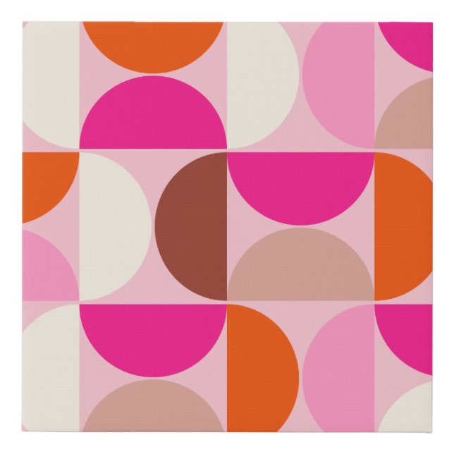 Mid Century Modern Abstract Pattern Pink Orange Faux Canvas Print (Front)
