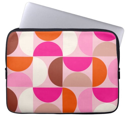 Mid Century Modern Abstract Pattern Pink Orange Laptop Sleeve