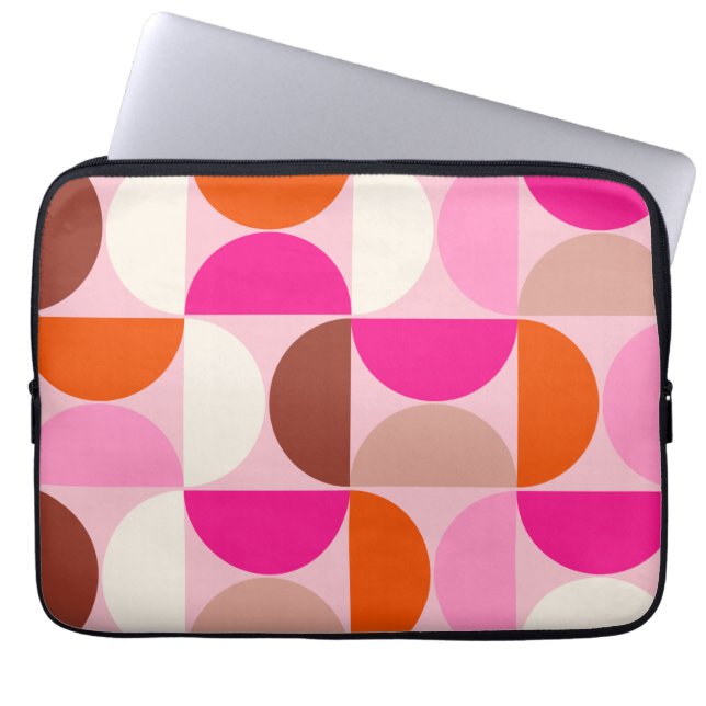 Mid Century Modern Abstract Pattern Pink Orange Laptop Sleeve (Front)