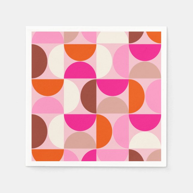 Mid Century Modern Abstract Pattern Pink Orange Napkins (Front)