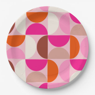 Mid Century Modern Abstract Pattern Pink Orange Paper Plates