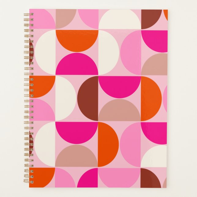 Mid Century Modern Abstract Pattern Pink Orange Planner (Front)