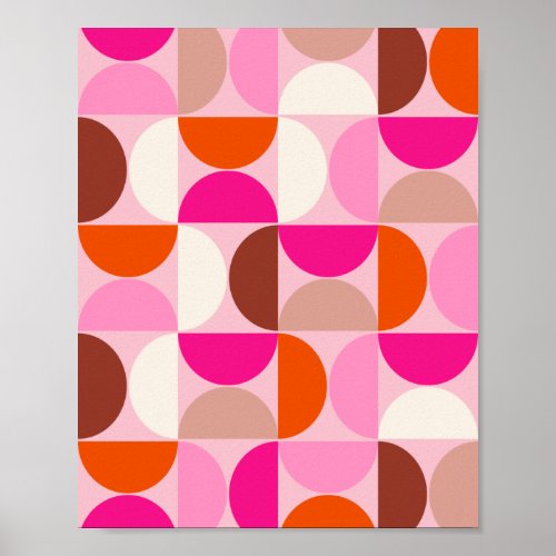 Mid Century Modern Abstract Pattern Pink Orange Poster