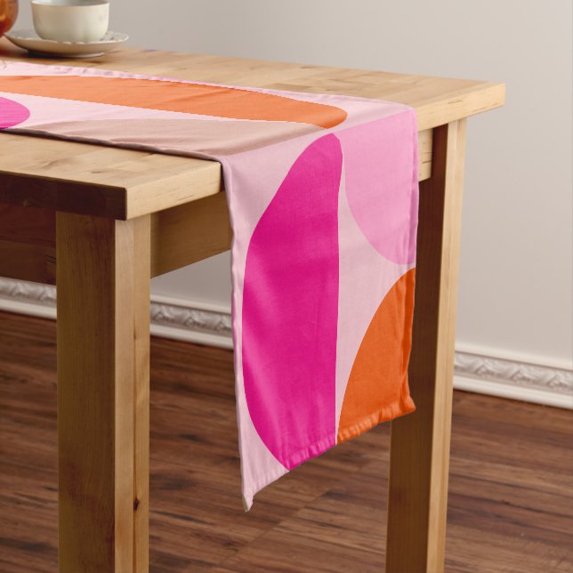 Mid Century Modern Abstract Pattern Pink Orange Short Table Runner (In Situ)