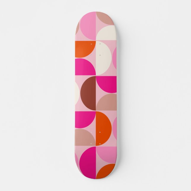 Mid Century Modern Abstract Pattern Pink Orange Skateboard (Front)