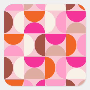 Mid Century Modern Abstract Pattern Pink Orange Square Sticker