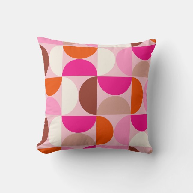 Mid Century Modern Abstract Pattern Pink Orange Throw Pillow (Front)